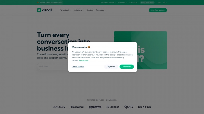 Homepage of aircall