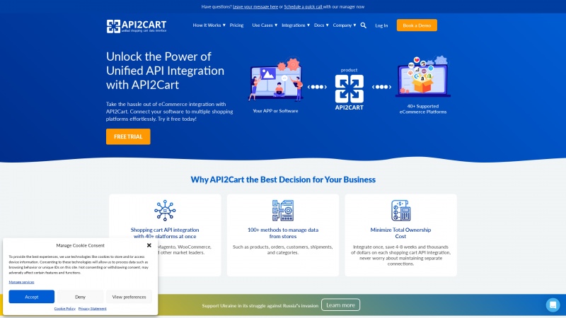 Homepage of api2cart