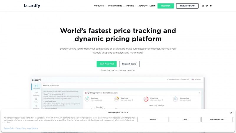 Homepage of boardfy