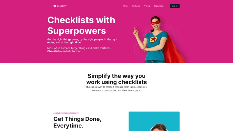 Homepage of checkify