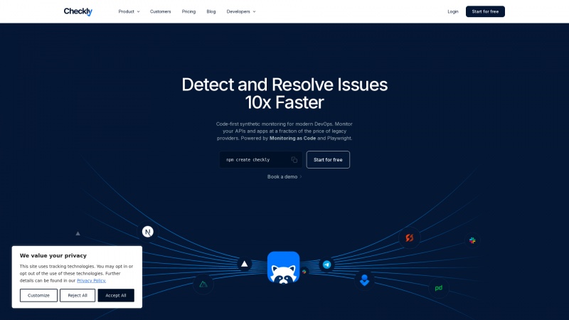 Homepage of checklyhq