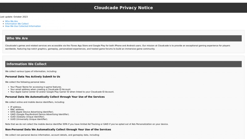 Homepage of cloudcade