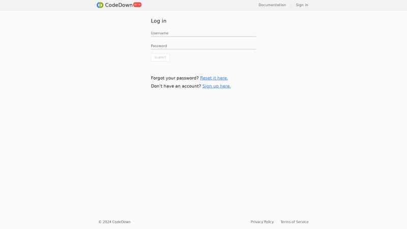 CodeDown Beta Documentation: Sign In and Account Access Homepage of codedown