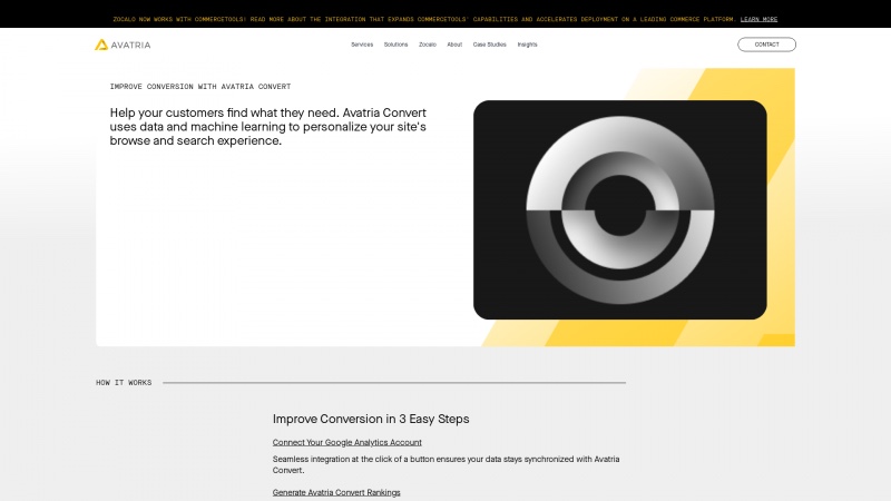 Enhance E-commerce Performance with Avatria Convert and commercetools Integration Homepage of avatria