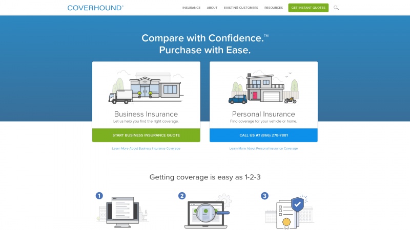 Homepage of coverhound