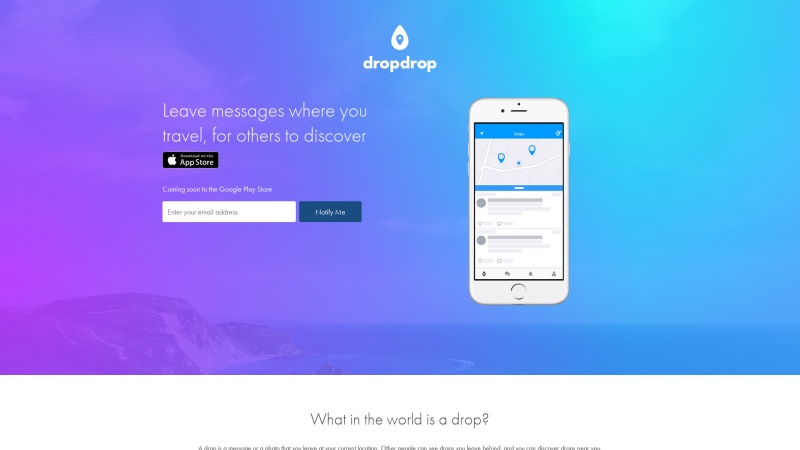 Homepage of dropdrop