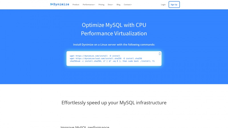 Homepage of dynimize