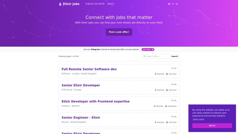 Homepage of elixirjobs