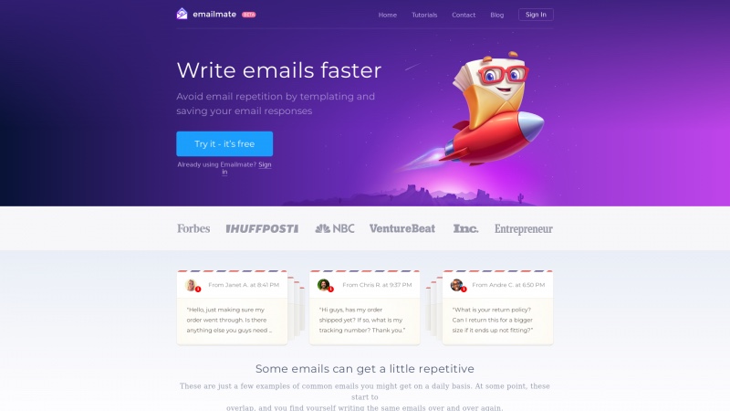 Homepage of emailmate