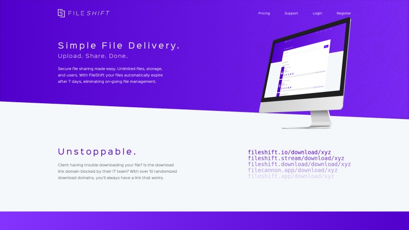 Homepage of fileshift