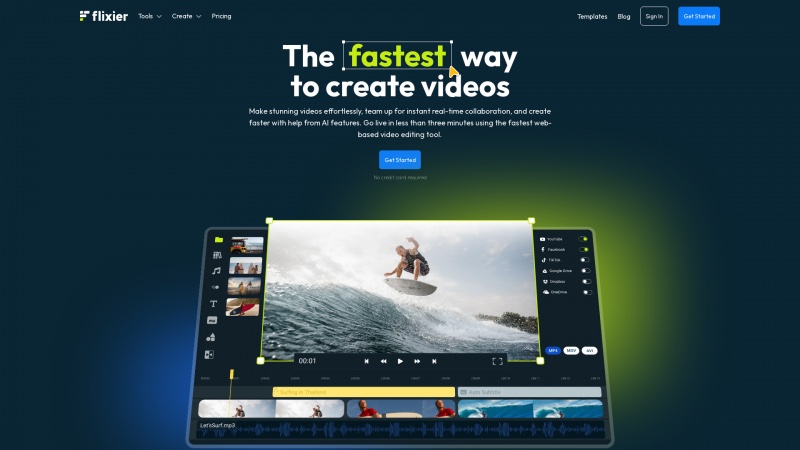 Homepage of flixier