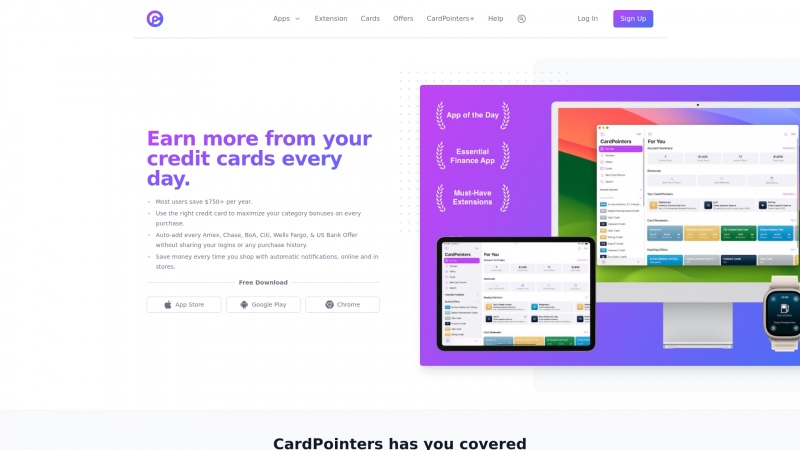 Homepage of getcardpointers