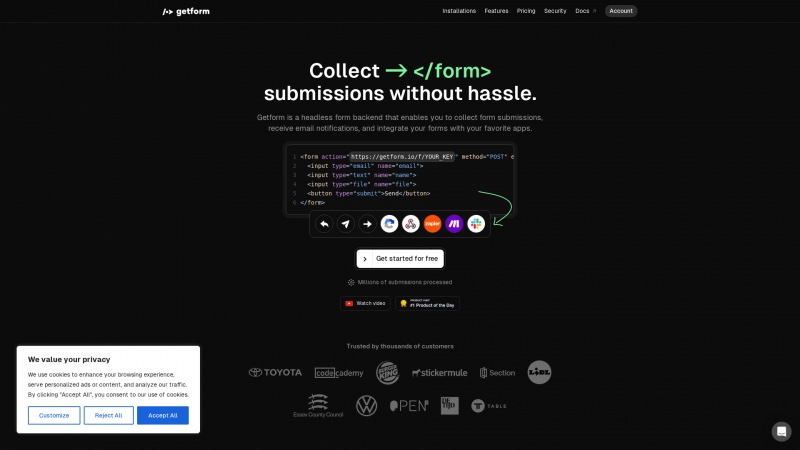 Homepage of getform