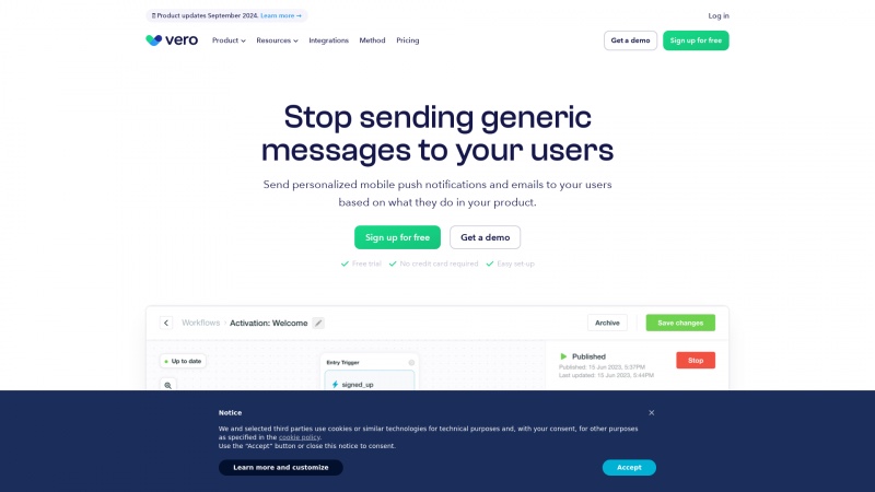 Homepage of getvero