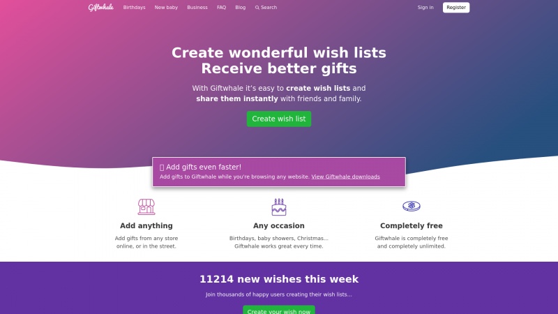 Homepage of giftwhale