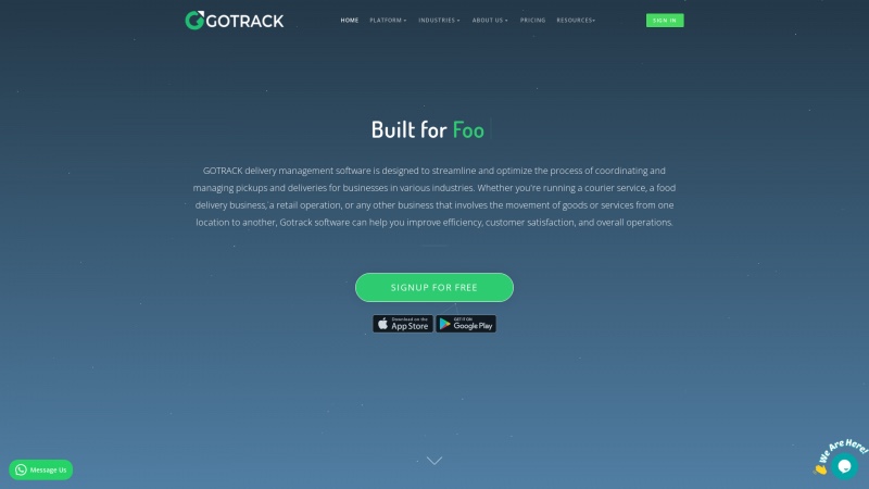 Homepage of gotrackapp