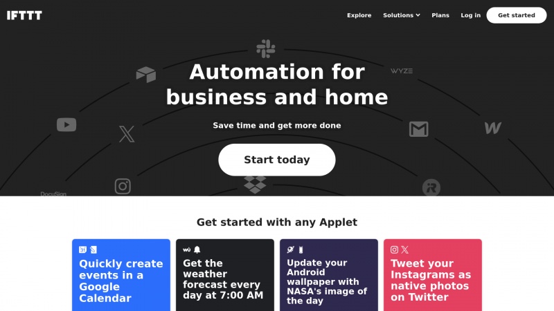 Homepage of ifttt