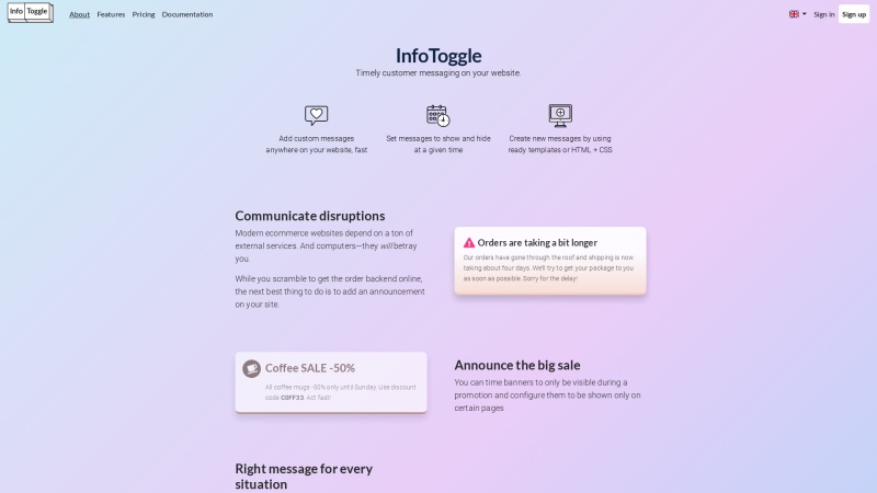 Homepage of infotoggle