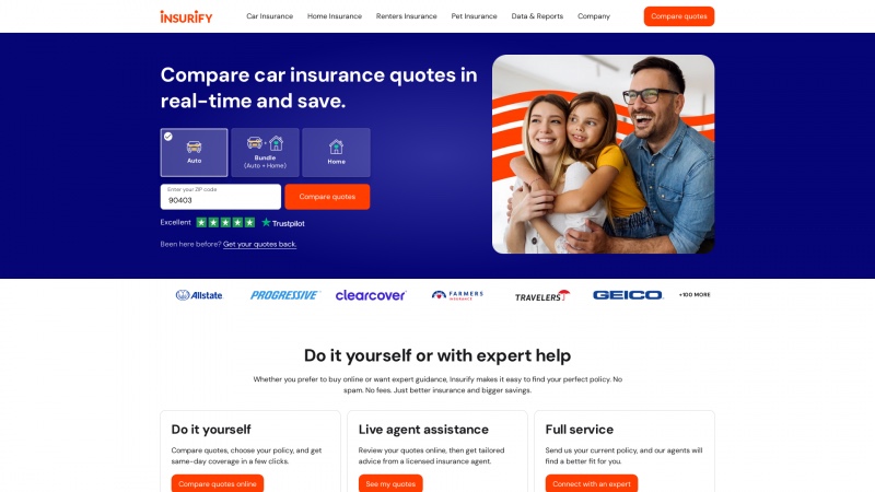 Homepage of insurify