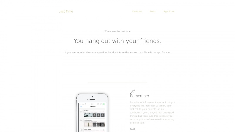 Homepage of lasttimeapp