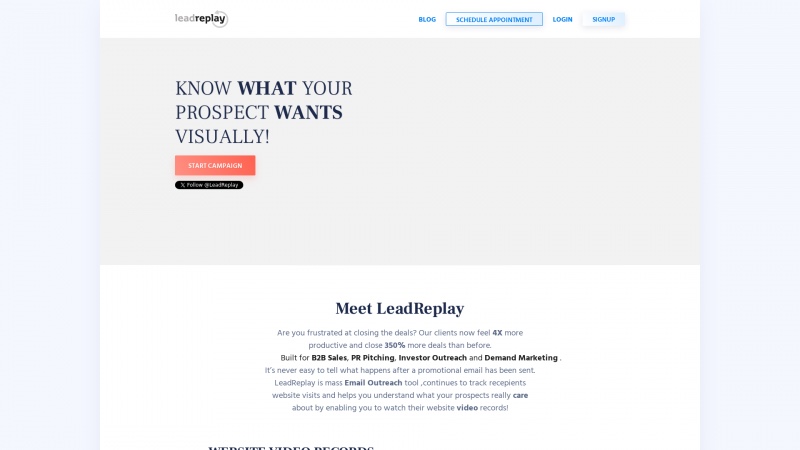 Homepage of leadreplay