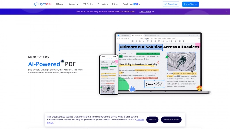 Homepage of lightpdf