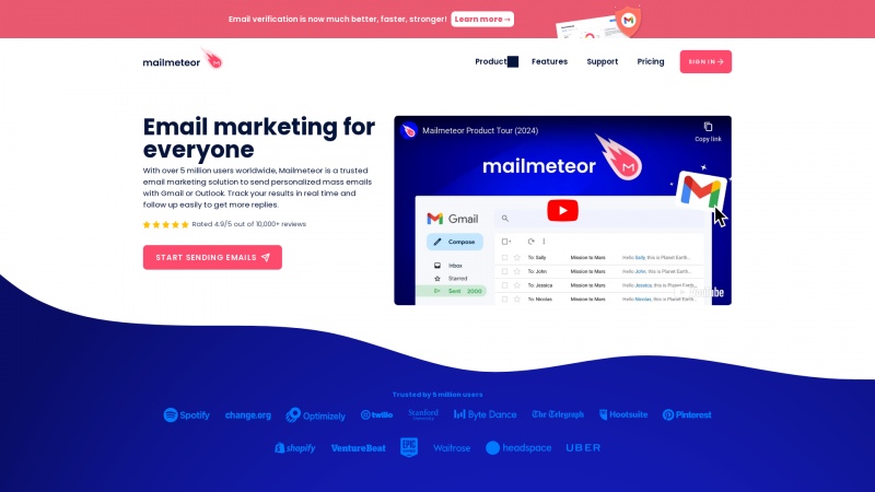 Homepage of mailmeteor