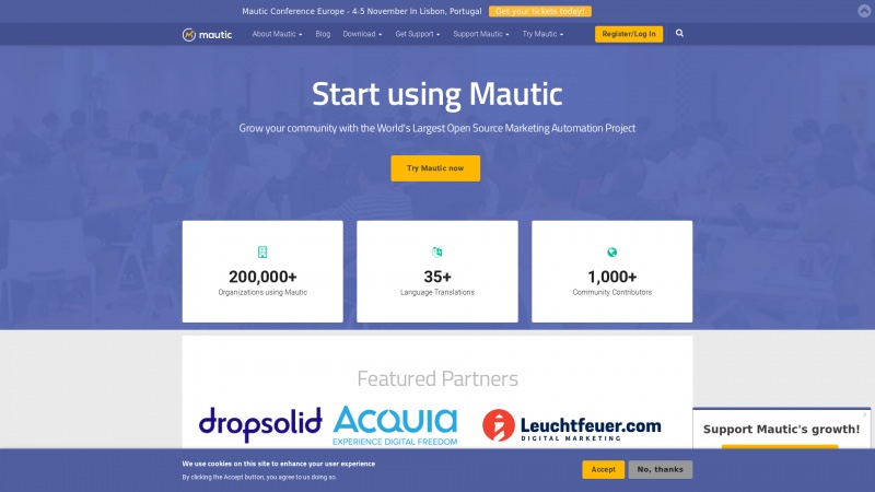 Homepage of mautic