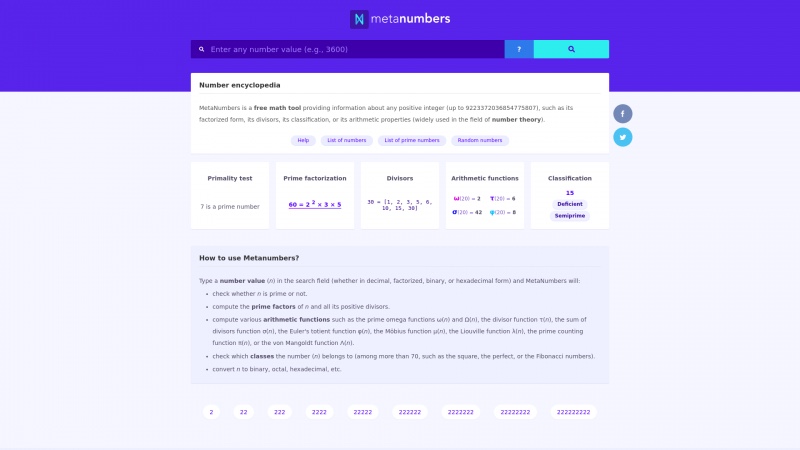 Homepage of metanumbers