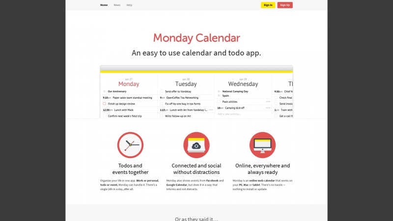 Homepage of mondayapp