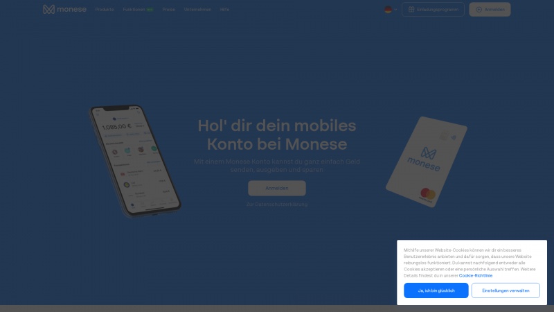 Homepage of monese