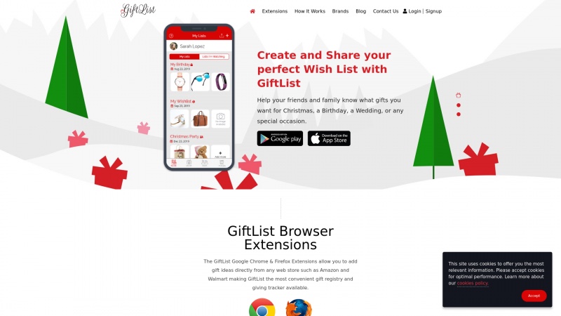 Homepage of mygiftlistapp