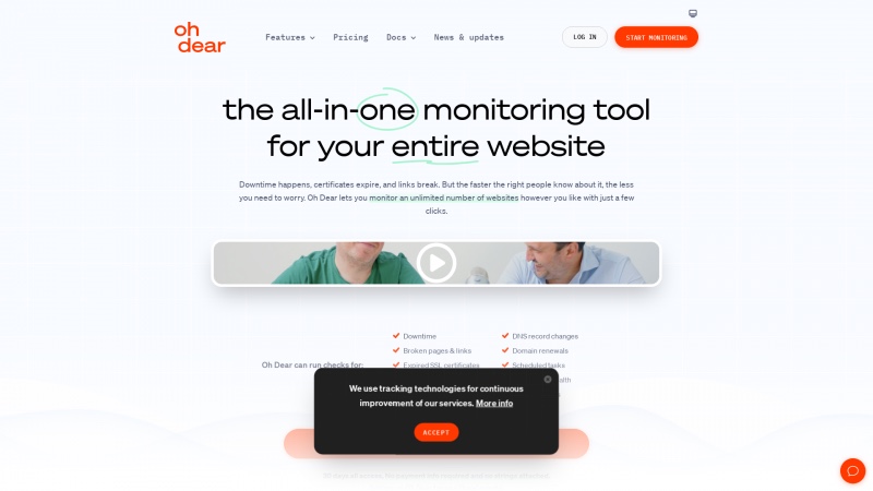 Homepage of ohdearapp