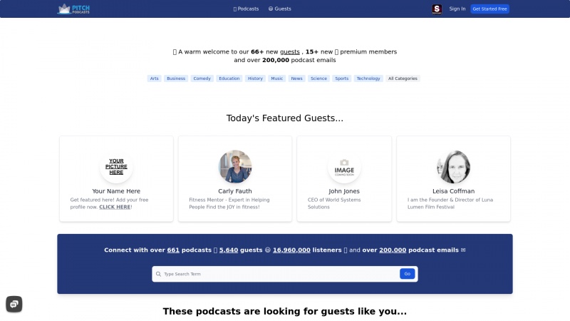 Homepage of pitchpodcasts