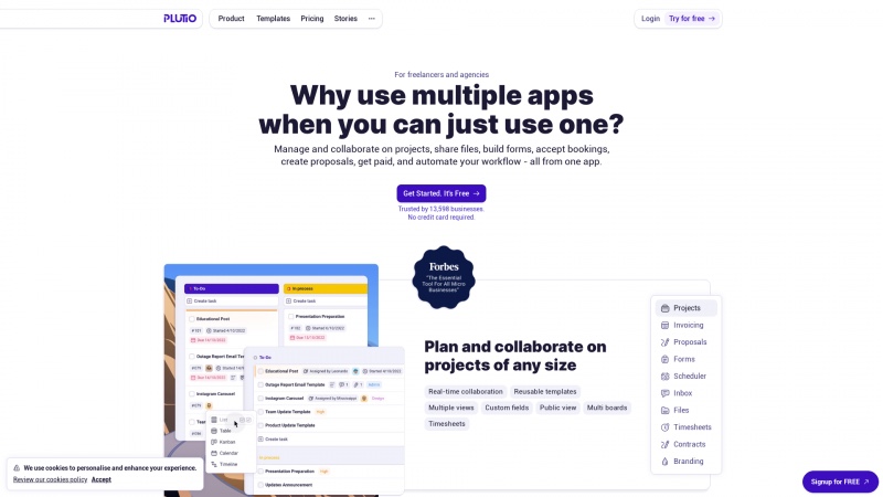 Homepage of plutio