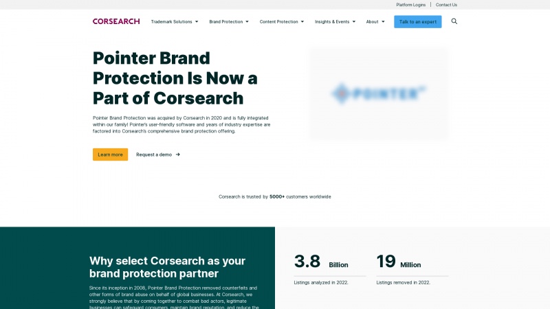 Homepage of pointerbrandprotection