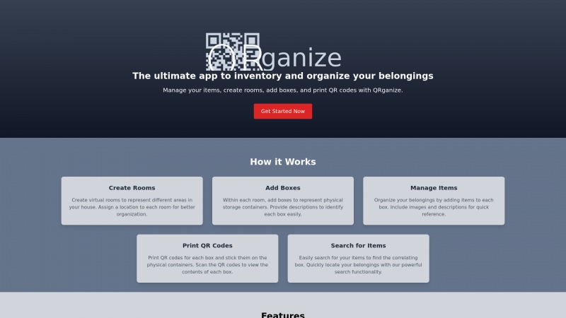 Homepage of qrganize