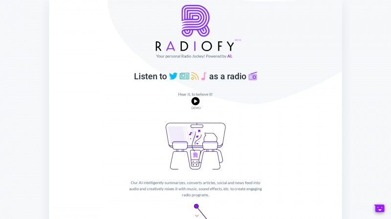 Homepage of radiofy