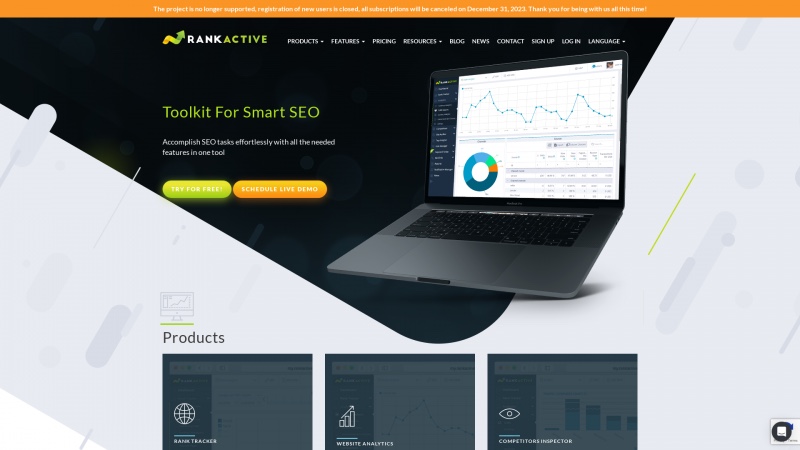 Homepage of rankactive