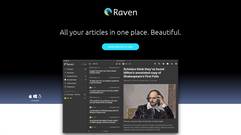 Homepage of ravenreader