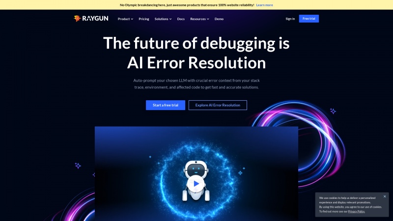 Homepage of raygun