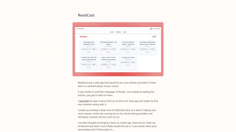 Homepage of readcast