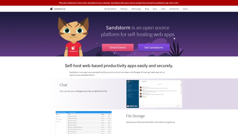 Homepage of sandstorm