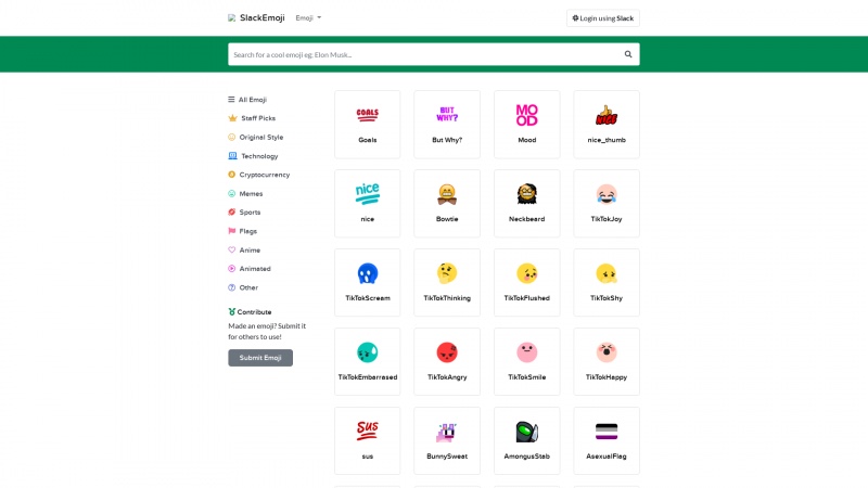 Homepage of slackemoji