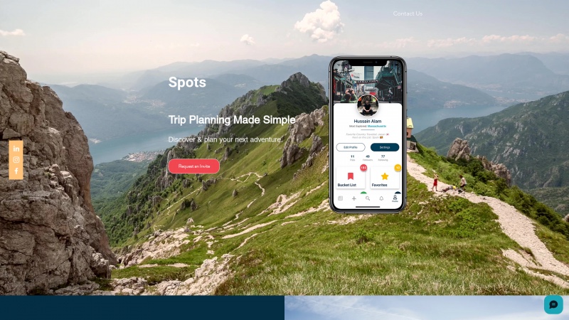 Homepage of spotsapp