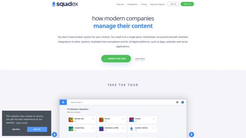 Homepage of squidex