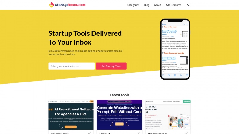 Homepage of startupresources