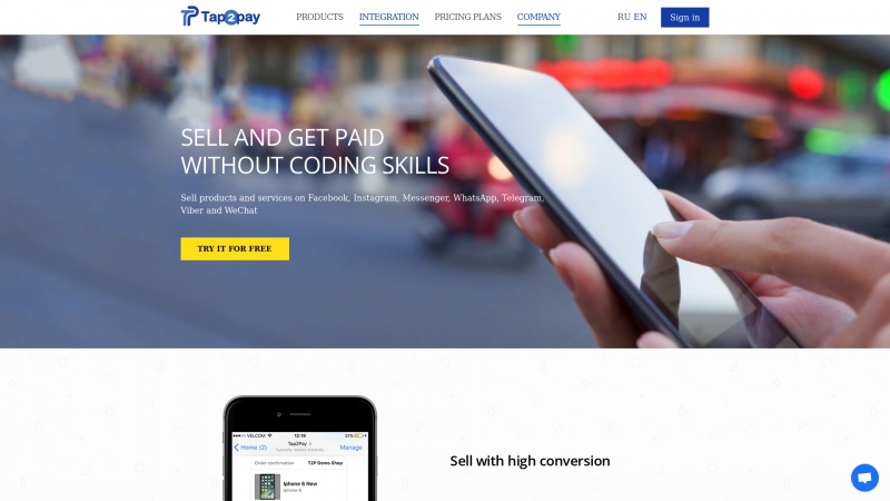 Homepage of tap2pay