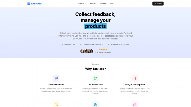 Homepage of taskard