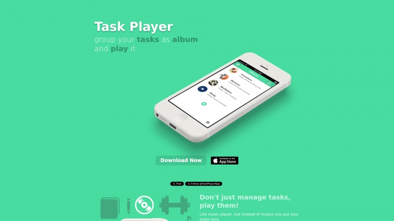 Homepage of taskplayerapp